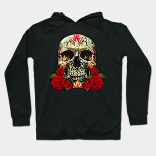 Colorful Day Of The Dead Sugar Skull Red Roses Hoodie